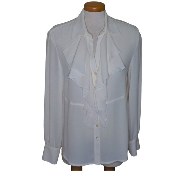 Jones New York Collection Sheer Ruffled Long Sleeve Blouse - Picture 1 of 6